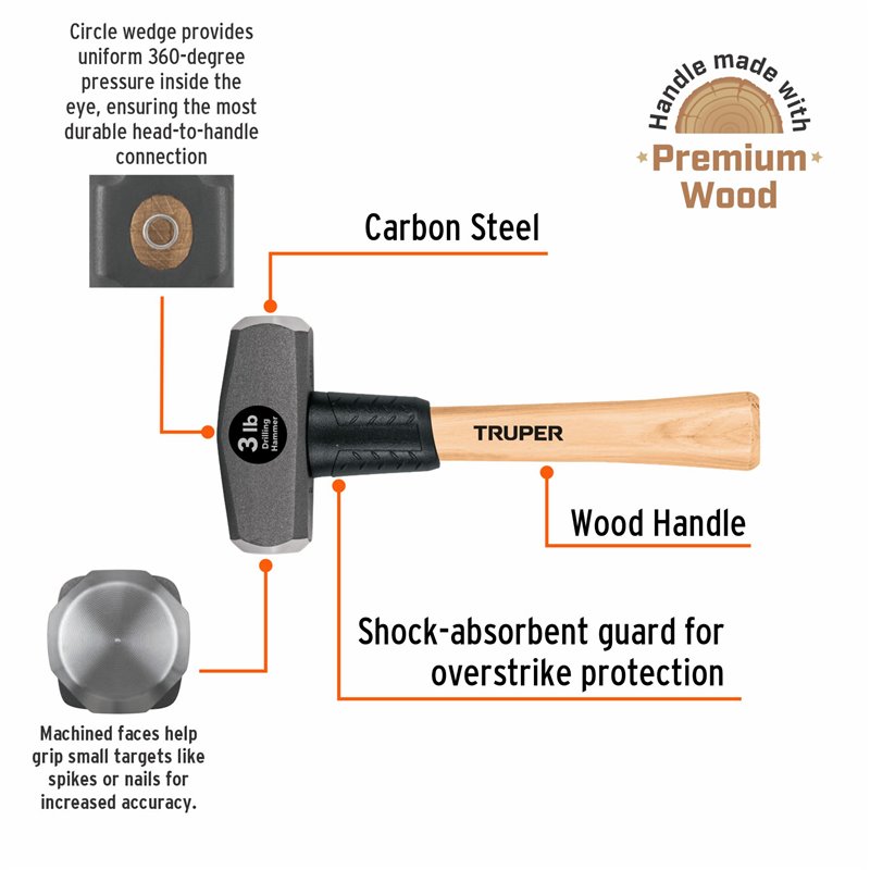 3 Lb Drilling Hammer Wood Handle DHT-3H